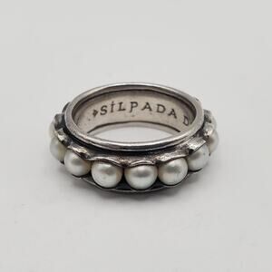 Silpada Designs Sterling Silver Nested Pearls Ring Scalloped Bezel R2209 Size 7